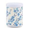 W-232-boite-the-washi-hidaka boîte à thé empilable Hidaka 100 g washi ivoire motif branches de cerisier bleues, couvercle blanc