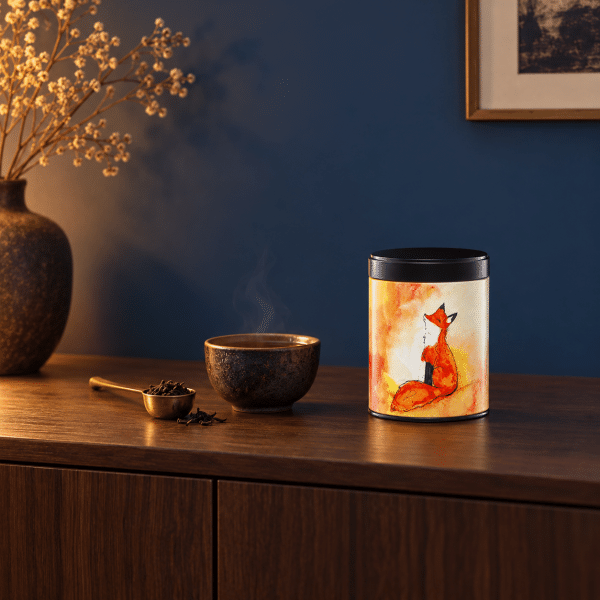 Boîte à thé illustrée empilable – Renard d’or