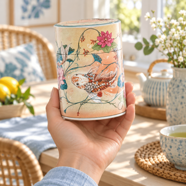Boîte à thé illustrée traditionnelle – Jardin d’eau