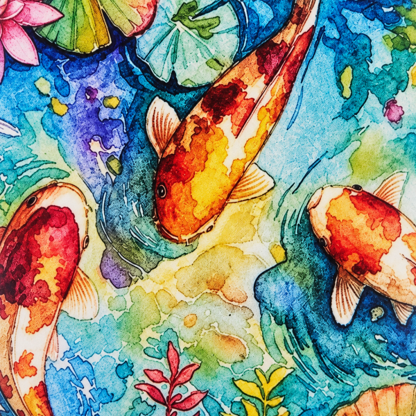 Boîte à thé illustrée traditionnelle – Koi
