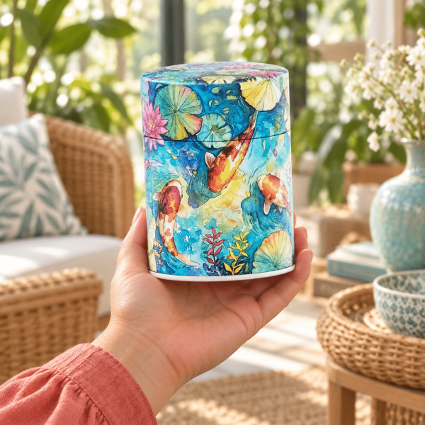 Boîte à thé illustrée traditionnelle – Koi