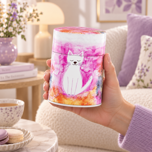 Boîte à thé illustrée traditionnelle – Chat céleste